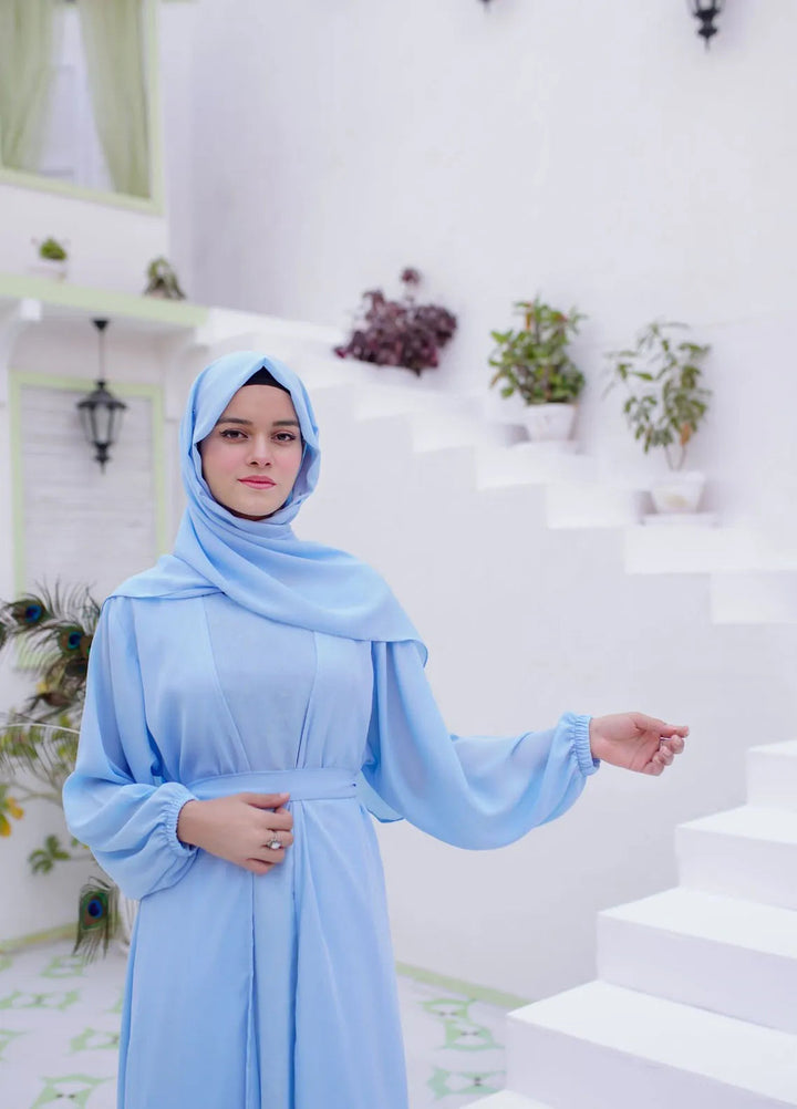 La Khilaba Pret Plain Georgette Sky Open Abaya