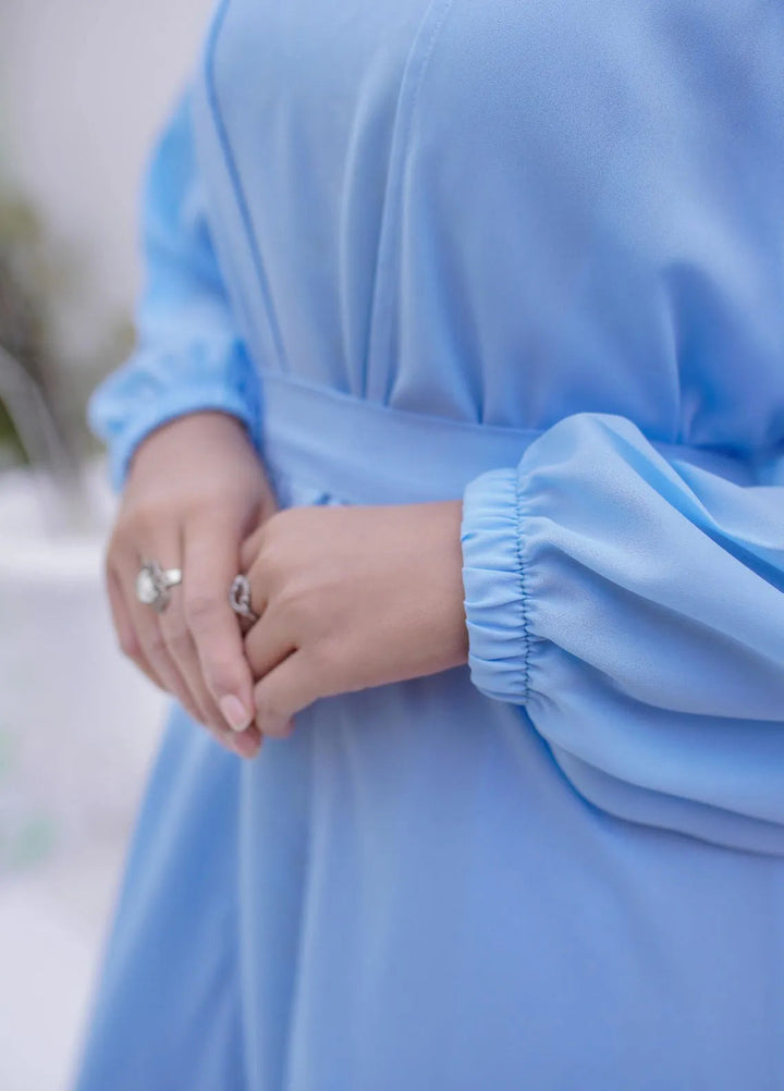 La Khilaba Pret Plain Georgette Sky Open Abaya