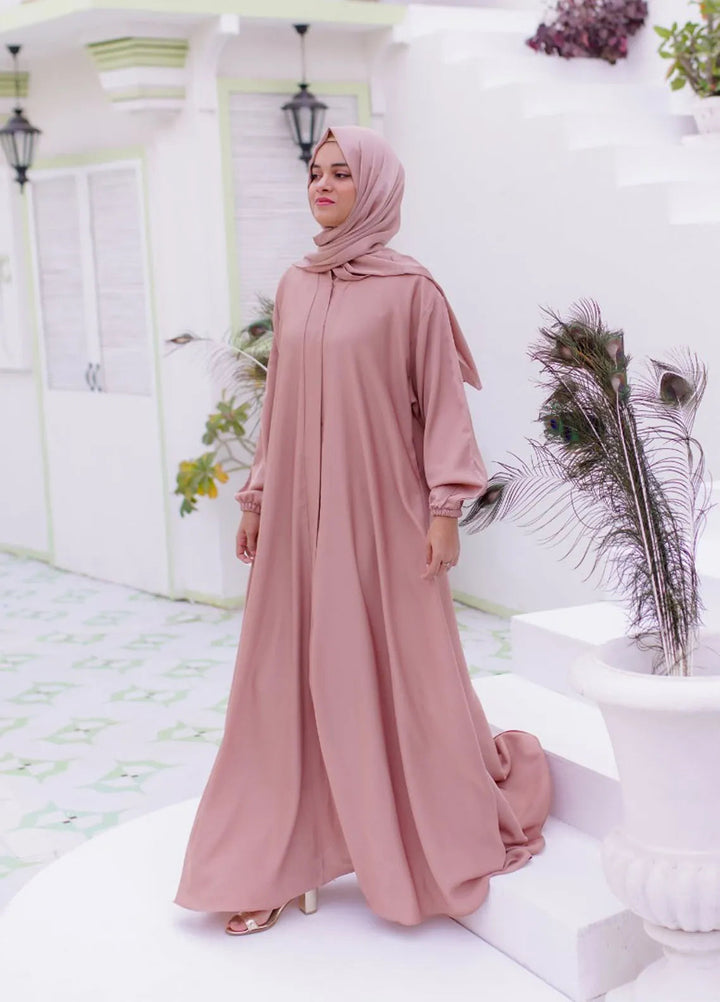 La Khilaba Pret Plain Nida Fabric Abaya Blush Flared