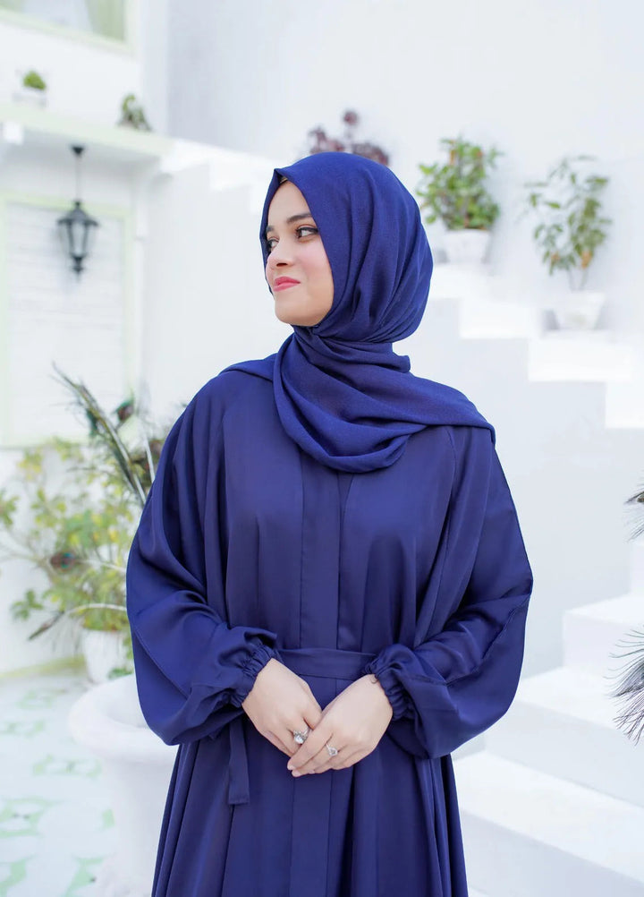 La Khilaba Pret Plain Nida Fabric Abaya Navy Flared