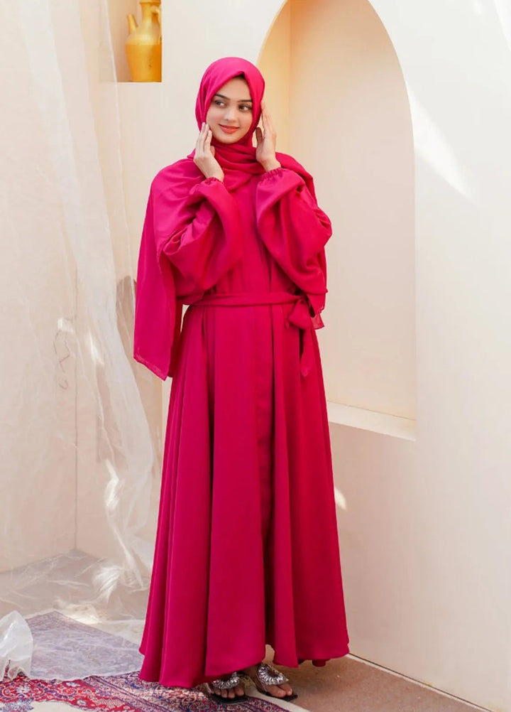 La Khilaba Pret Plain Nida Fabric Abaya Pink Flared