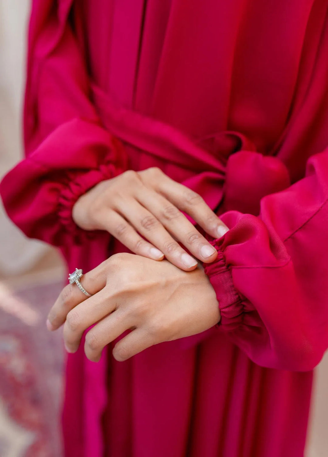 La Khilaba Pret Plain Nida Fabric Abaya Pink Flared