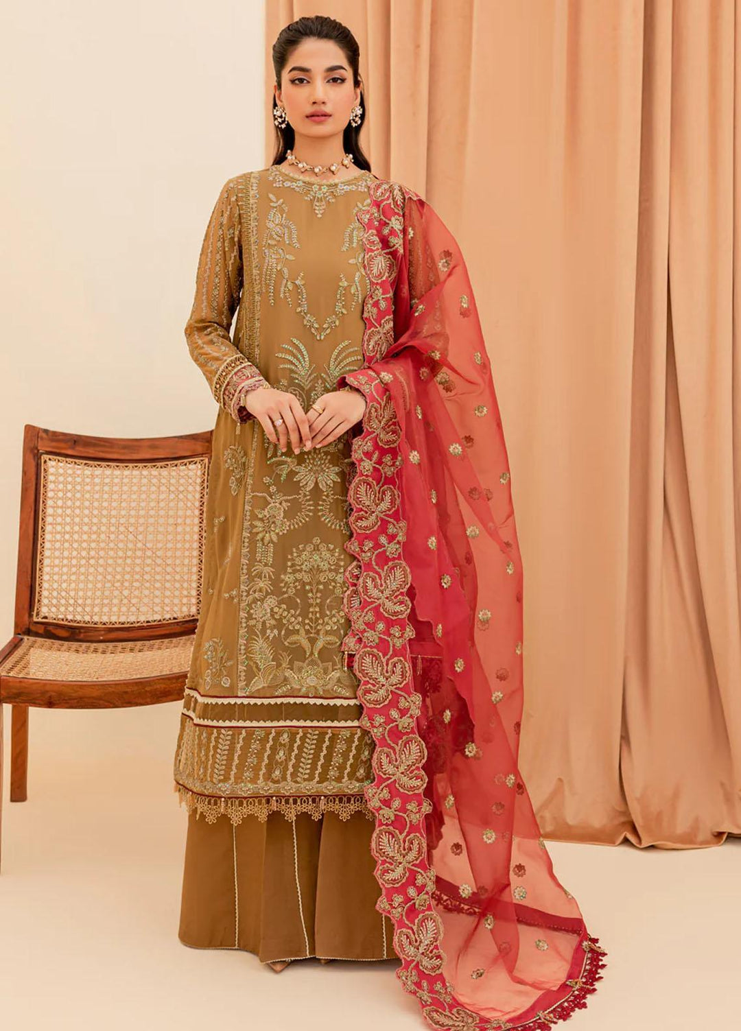 La Mode By Xenia Formals Embroidered Chiffon Suits Unstitched 3 Piece XE23LM Afak - Luxury Collection