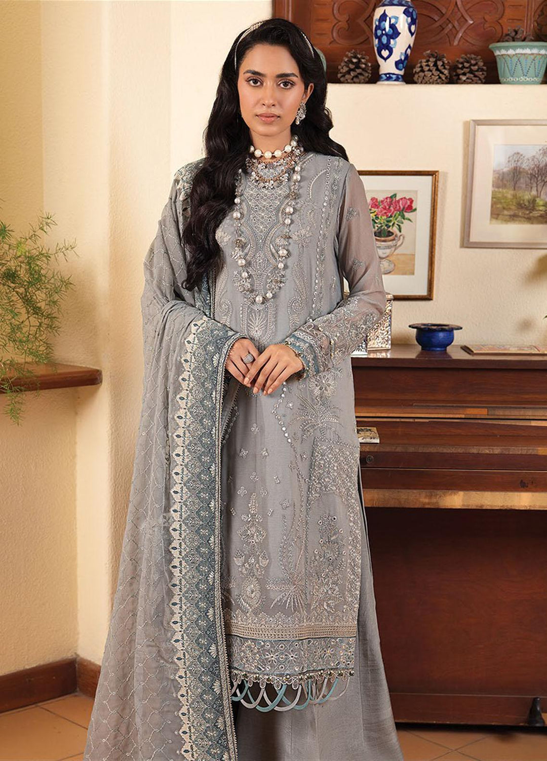La Mode By Xenia Formals Embroidered Chiffon Suits Unstitched 3 Piece XE23LM D-01 Matilda - Luxury Collection