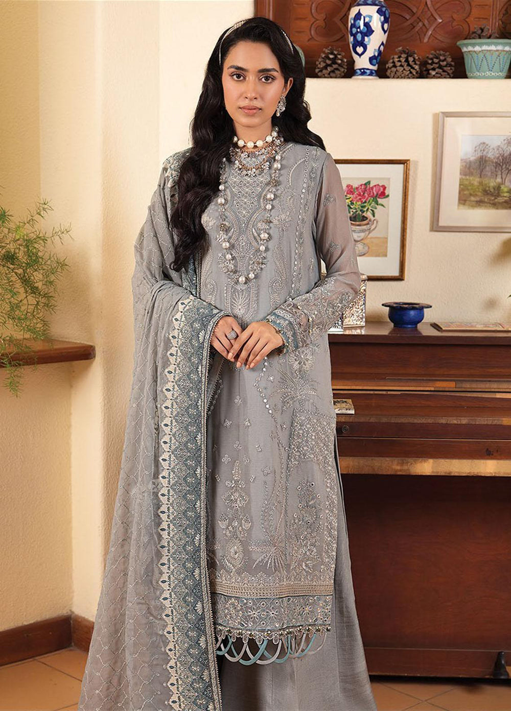 La Mode By Xenia Formals Embroidered Chiffon Suits Unstitched 3 Piece XE23LM D-01 Matilda - Luxury Collection
