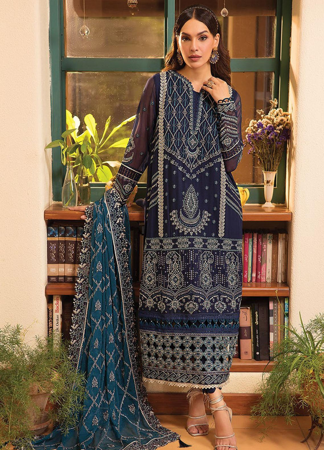 La Mode By Xenia Formals Embroidered Chiffon Suits Unstitched 3 Piece XE23LM D-04 Celeste - Luxury Collection