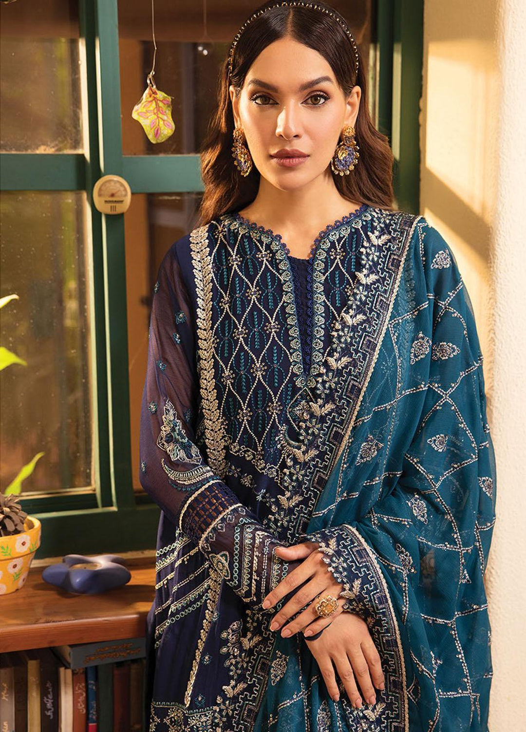 La Mode By Xenia Formals Embroidered Chiffon Suits Unstitched 3 Piece XE23LM D-04 Celeste - Luxury Collection