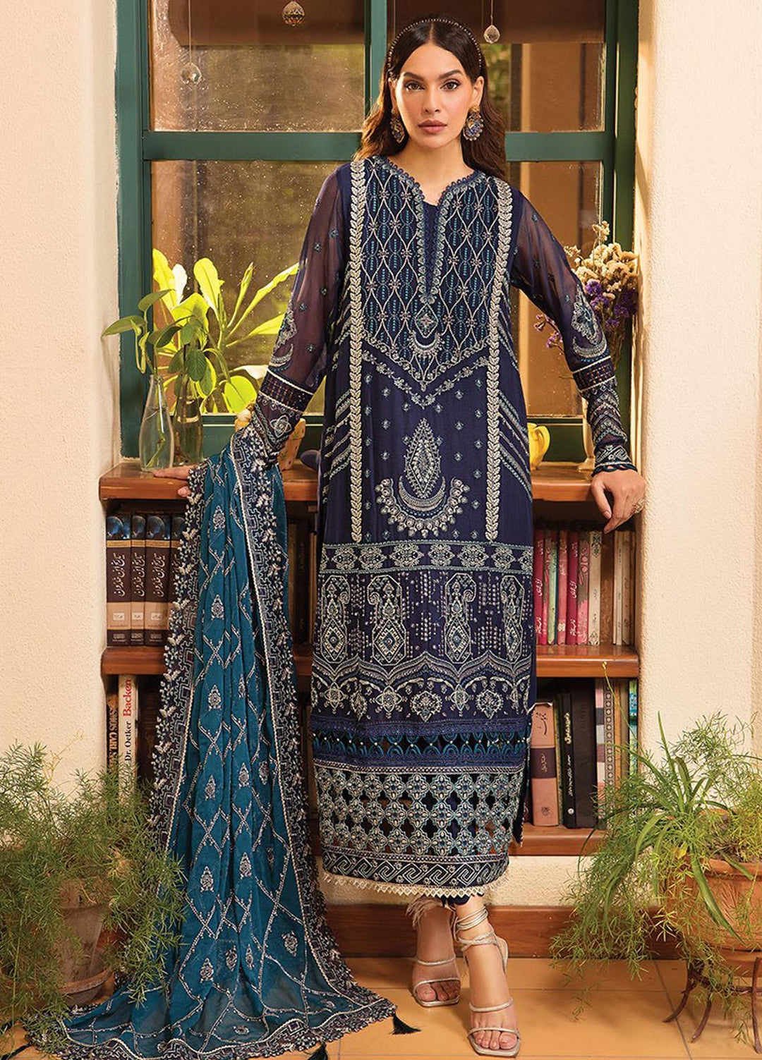 La Mode By Xenia Formals Embroidered Chiffon Suits Unstitched 3 Piece XE23LM D-04 Celeste - Luxury Collection