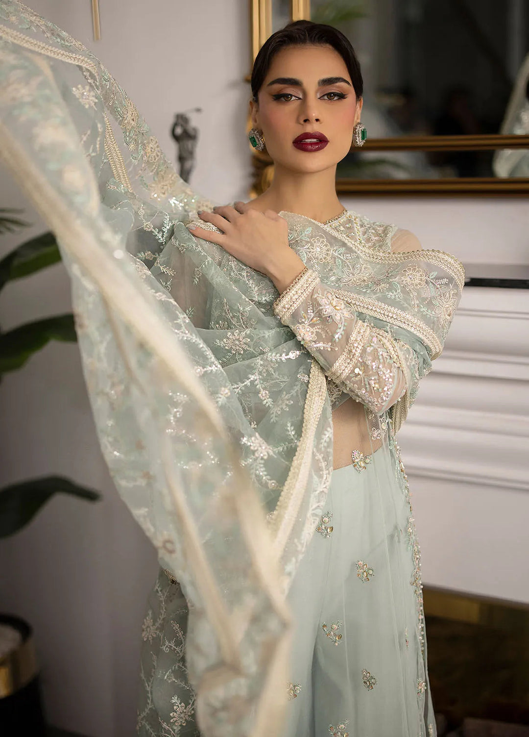 La more By Sardinia Embroidered Net Suit Unstitched 3 Piece SRD24LM 707 Ocean Mist - Formal Collection