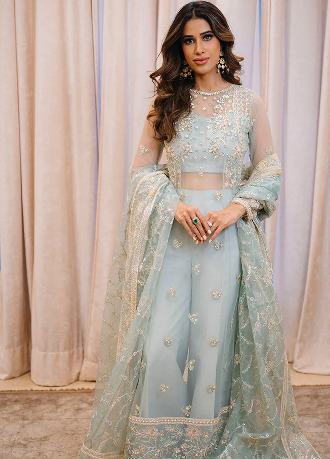 La more By Sardinia Embroidered Net Suit Unstitched 3 Piece SRD24LM 707 Ocean Mist - Formal Collection