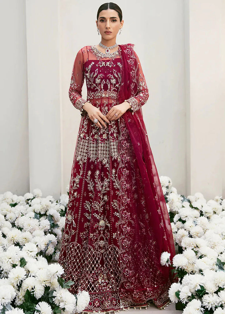 La more By Sardinia Embroidered Net Unstitched Suit 3 Piece SRD23LM SR-104 Radiant Ruby - Wedding Collection