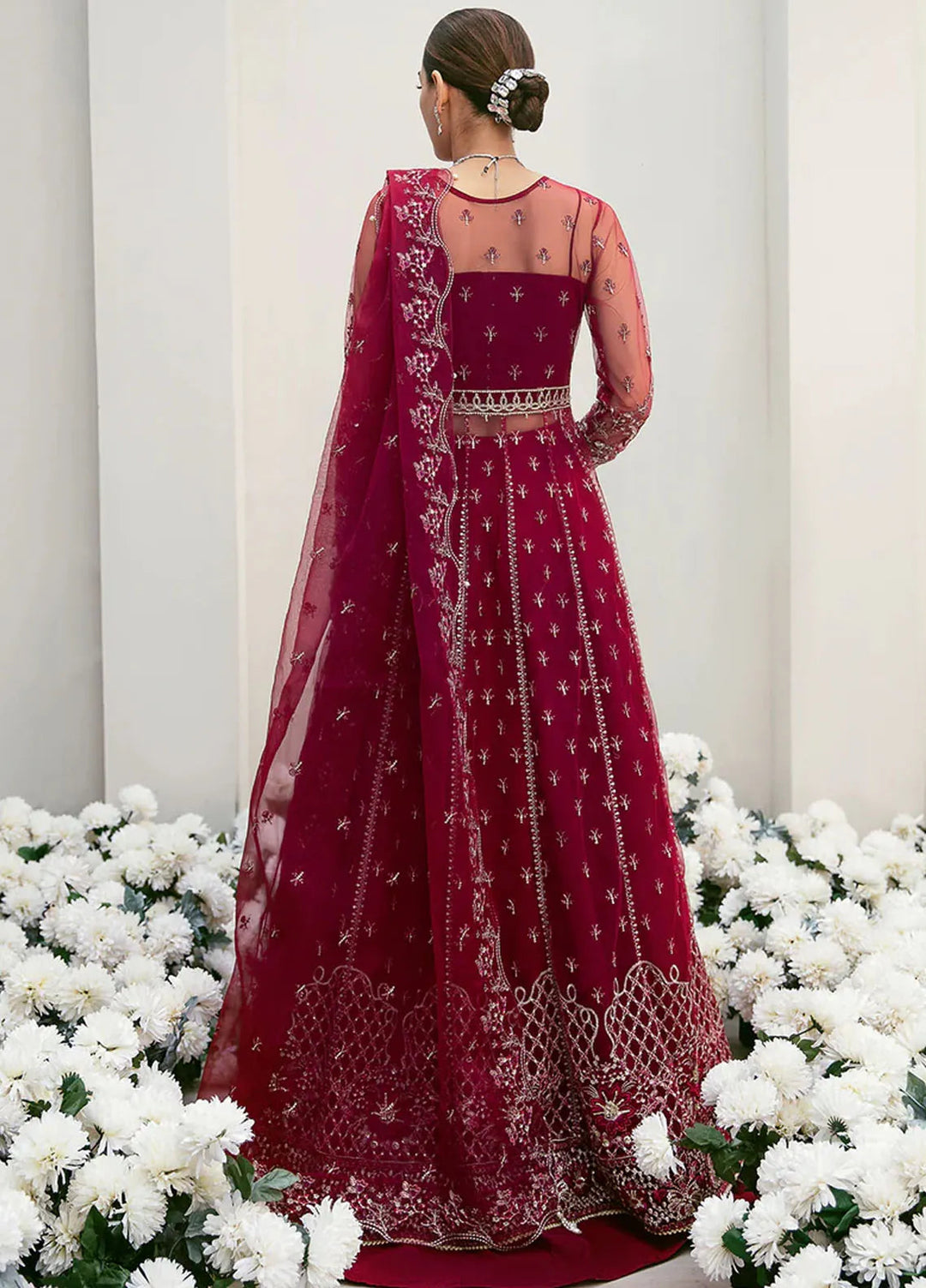 La more By Sardinia Embroidered Net Unstitched Suit 3 Piece SRD23LM SR-104 Radiant Ruby - Wedding Collection