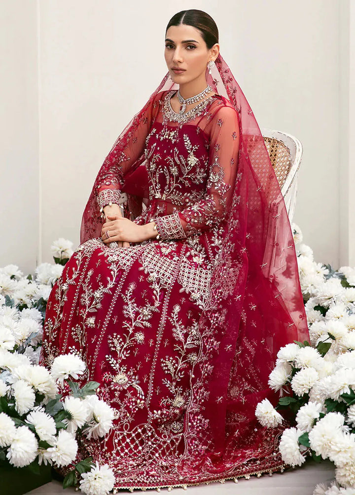 La more By Sardinia Embroidered Net Unstitched Suit 3 Piece SRD23LM SR-104 Radiant Ruby - Wedding Collection