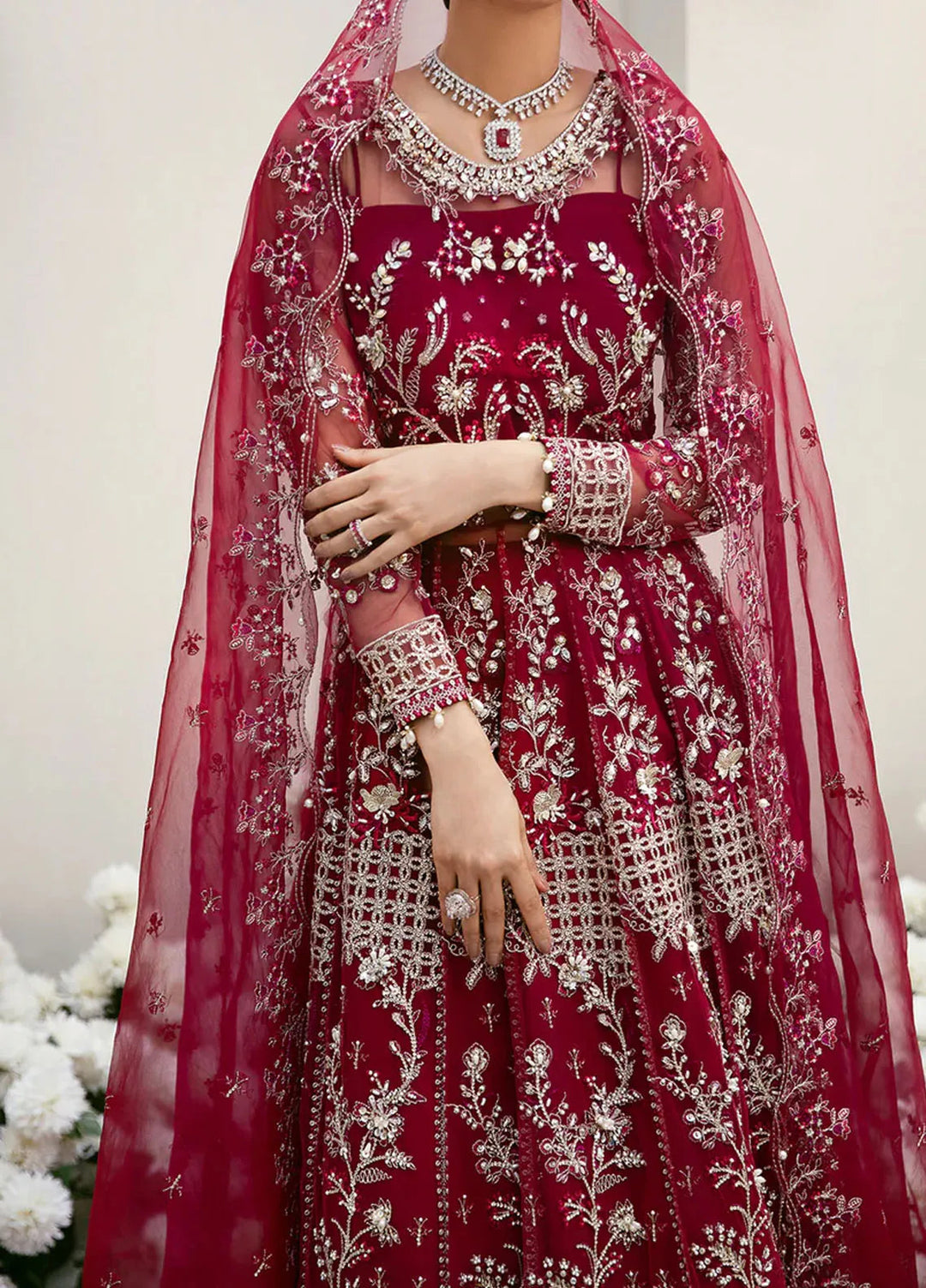 La more By Sardinia Embroidered Net Unstitched Suit 3 Piece SRD23LM SR-104 Radiant Ruby - Wedding Collection