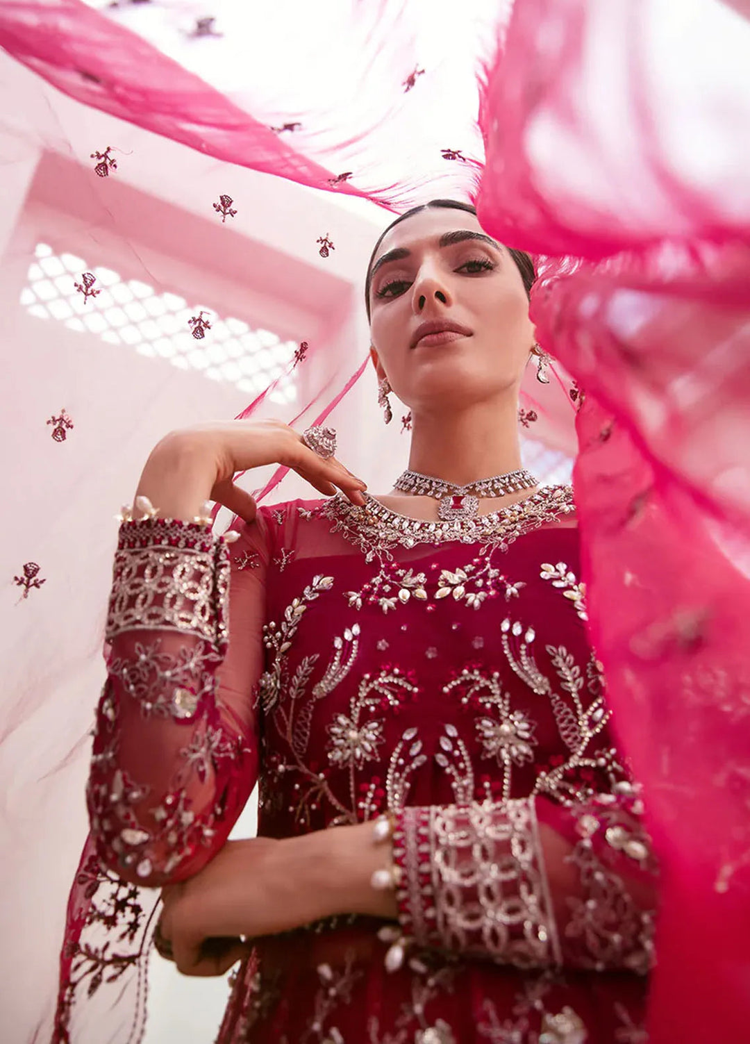 La more By Sardinia Embroidered Net Unstitched Suit 3 Piece SRD23LM SR-104 Radiant Ruby - Wedding Collection