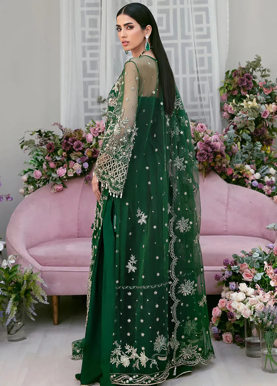 La more By Sardinia Embroidered Net Unstitched Suit 3 Piece SRD23LM SR-105 Exotic Emerald - Wedding Collection