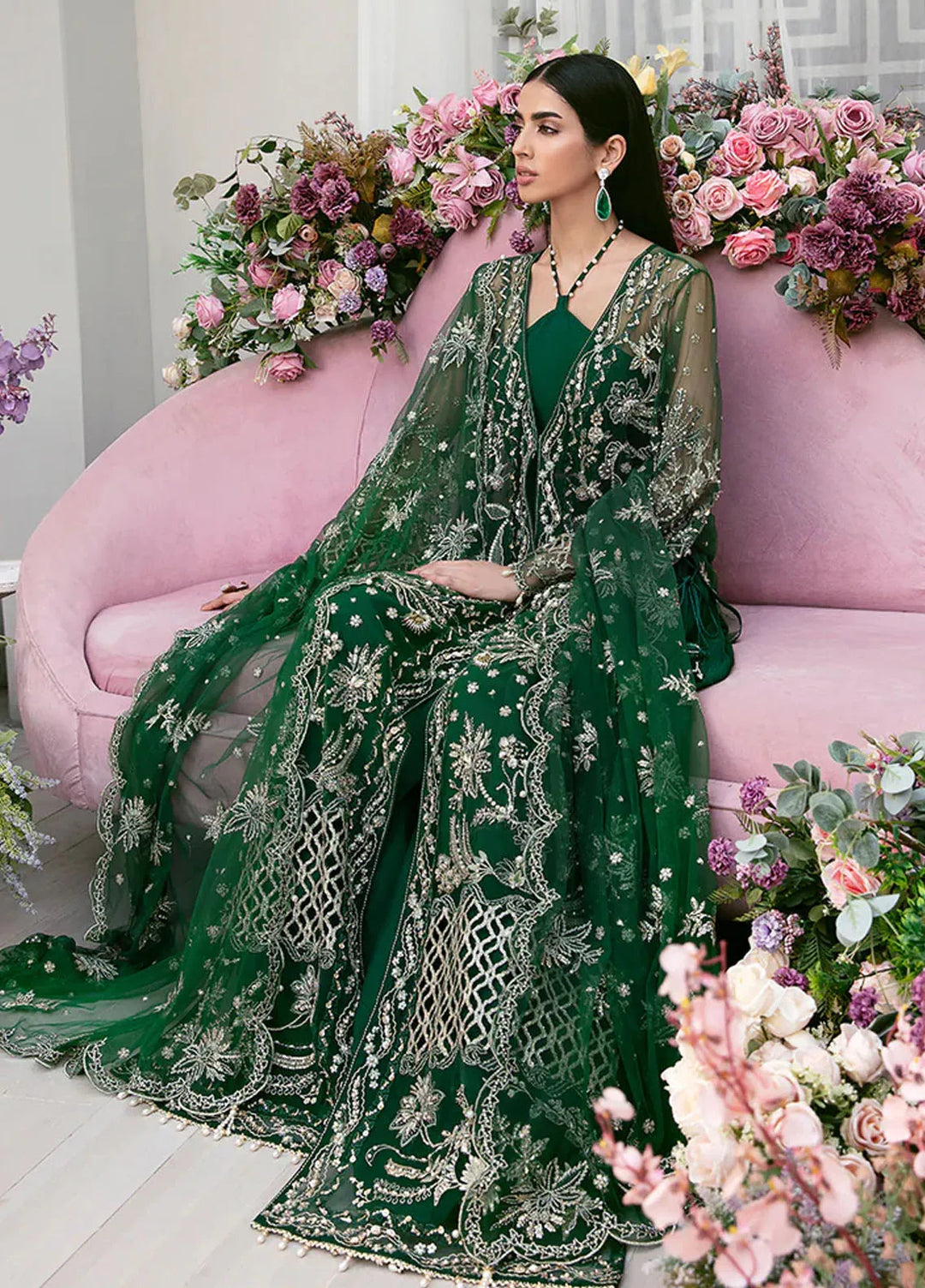 La more By Sardinia Embroidered Net Unstitched Suit 3 Piece SRD23LM SR-105 Exotic Emerald - Wedding Collection
