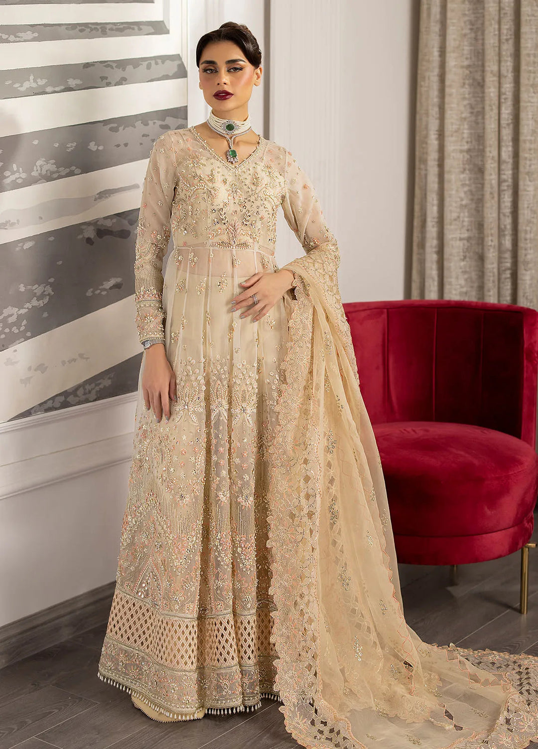 La more By Sardinia Embroidered Organza Suit Unstitched 3 Piece SRD24LM 701 Golden Whisper - Formal Collection