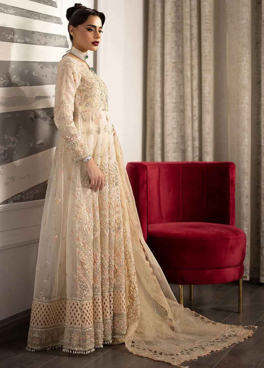 La more By Sardinia Embroidered Organza Suit Unstitched 3 Piece SRD24LM 701 Golden Whisper - Formal Collection