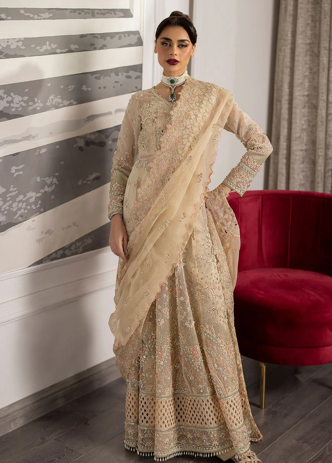 La more By Sardinia Embroidered Organza Suit Unstitched 3 Piece SRD24LM 701 Golden Whisper - Formal Collection