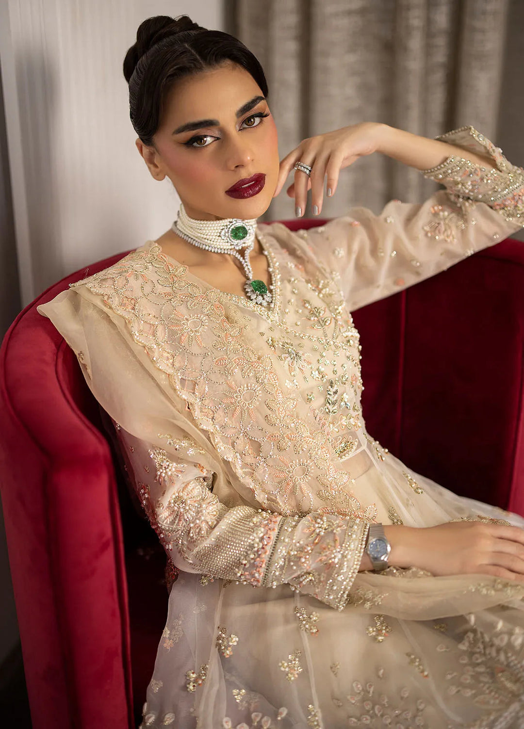 La more By Sardinia Embroidered Organza Suit Unstitched 3 Piece SRD24LM 701 Golden Whisper - Formal Collection