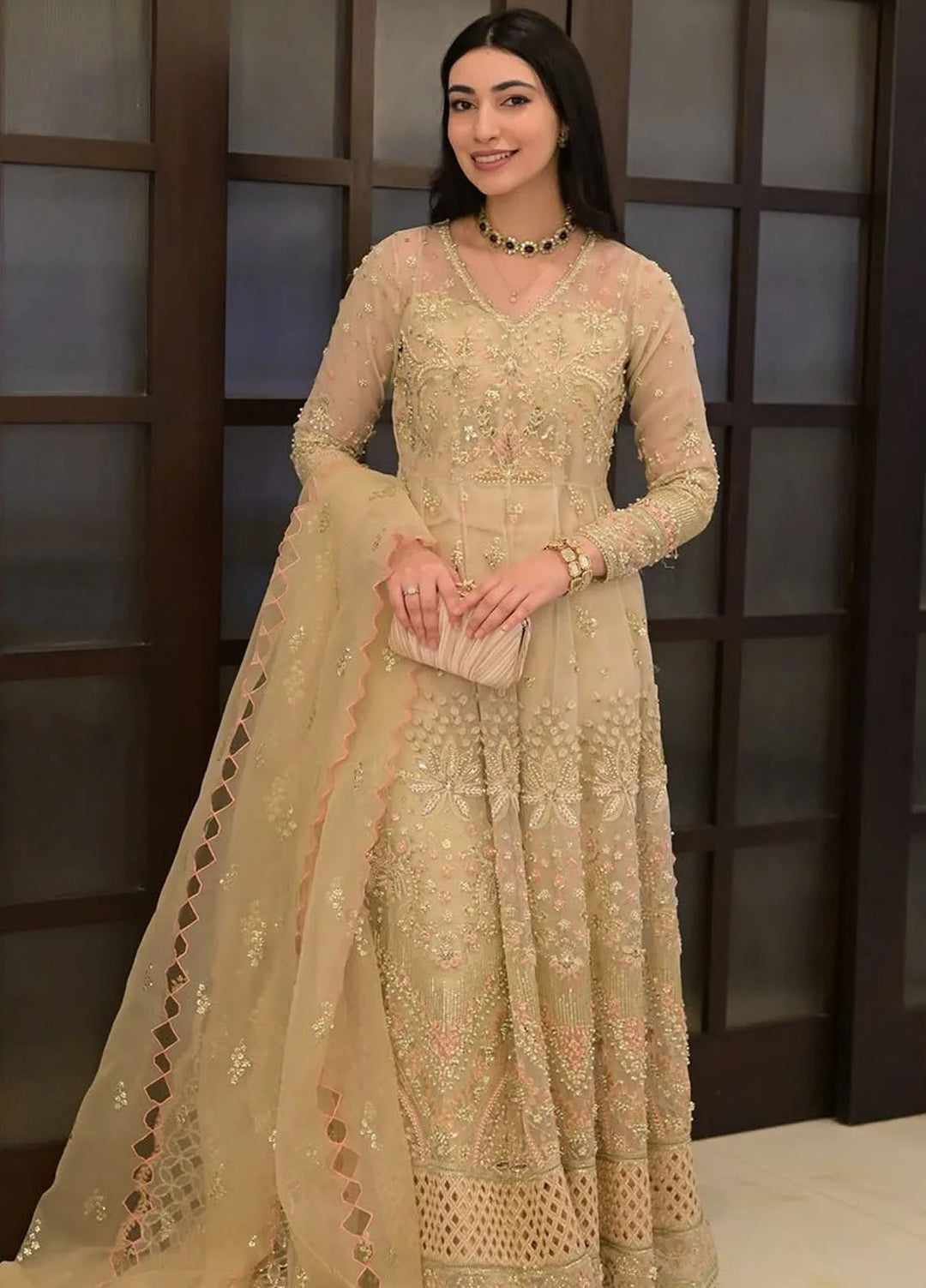 La more By Sardinia Embroidered Organza Suit Unstitched 3 Piece SRD24LM 701 Golden Whisper - Formal Collection