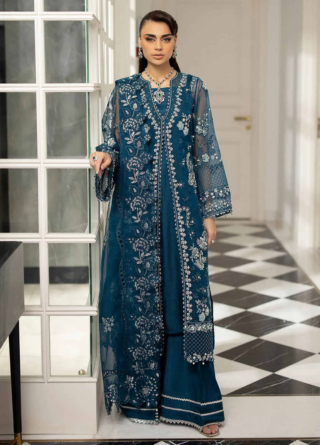 La more By Sardinia Embroidered Organza Suit Unstitched 3 Piece SRD24LM 705 Blue Mirage - Formal Collection