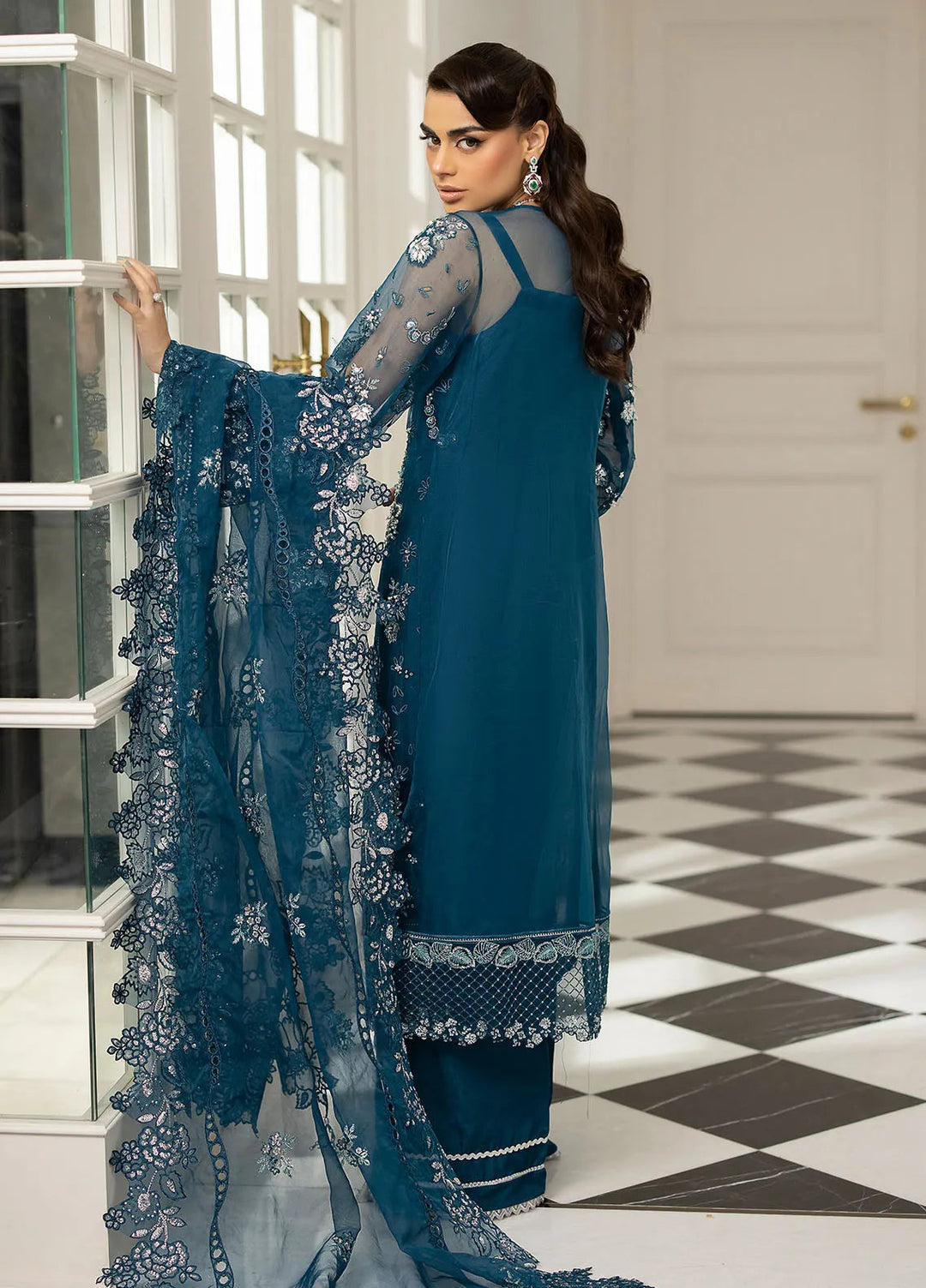La more By Sardinia Embroidered Organza Suit Unstitched 3 Piece SRD24LM 705 Blue Mirage - Formal Collection