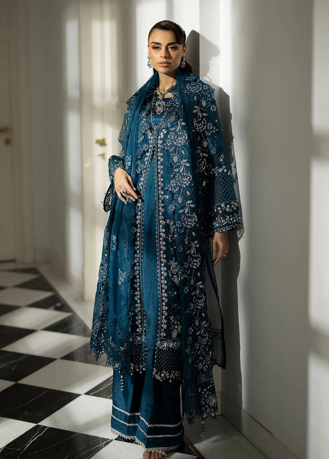 La more By Sardinia Embroidered Organza Suit Unstitched 3 Piece SRD24LM 705 Blue Mirage - Formal Collection