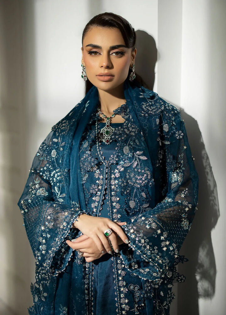 La more By Sardinia Embroidered Organza Suit Unstitched 3 Piece SRD24LM 705 Blue Mirage - Formal Collection