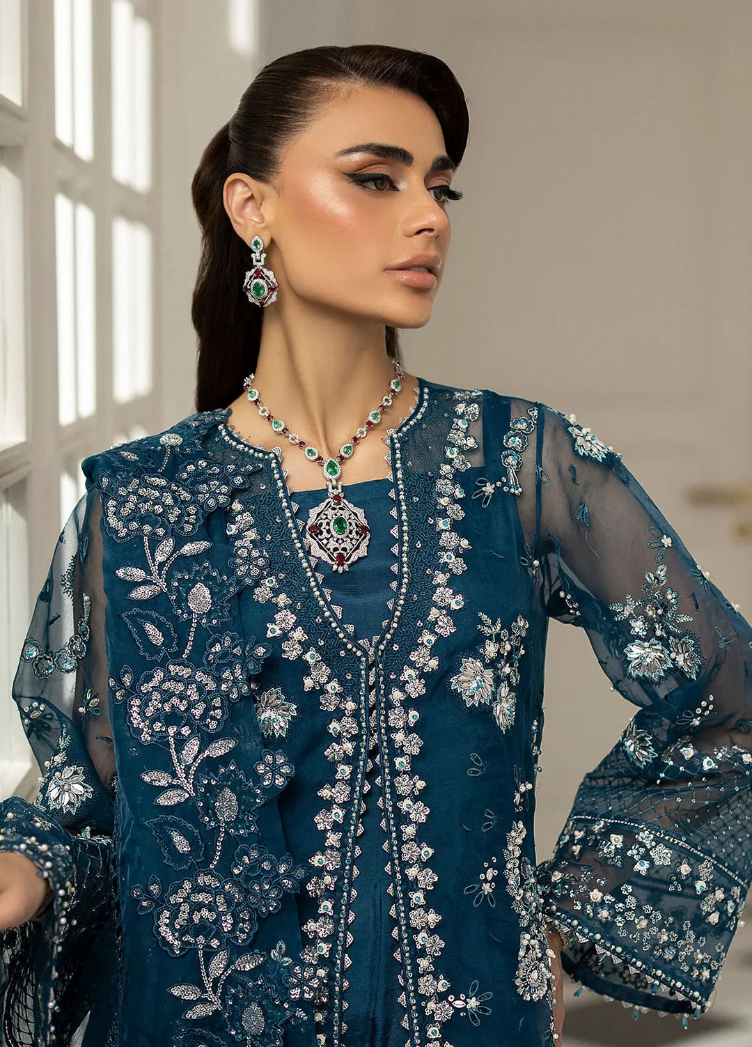 La more By Sardinia Embroidered Organza Suit Unstitched 3 Piece SRD24LM 705 Blue Mirage - Formal Collection