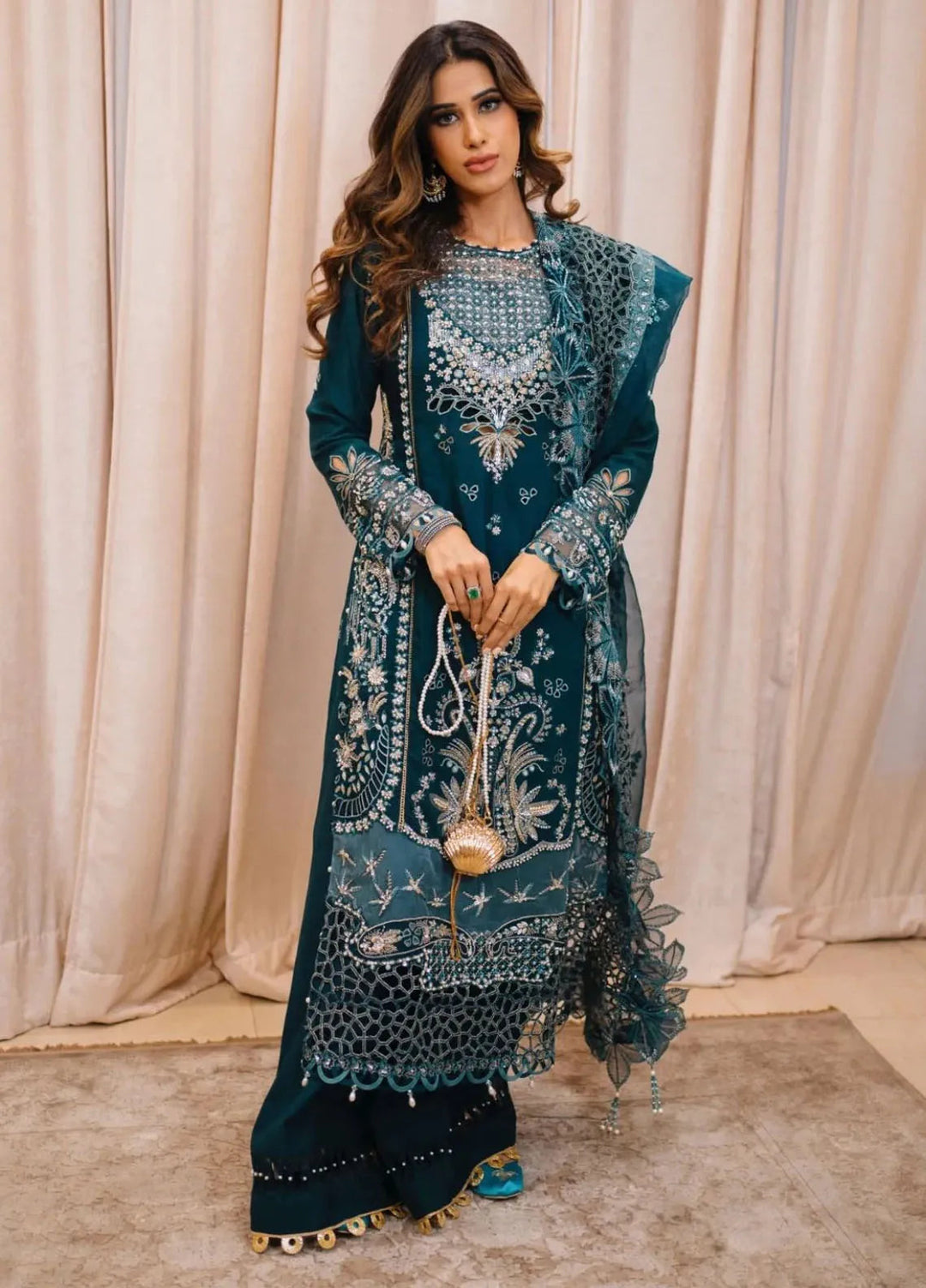La more By Sardinia Embroidered Organza Suit Unstitched 3 Piece SRD24LM 705 Blue Mirage - Formal Collection