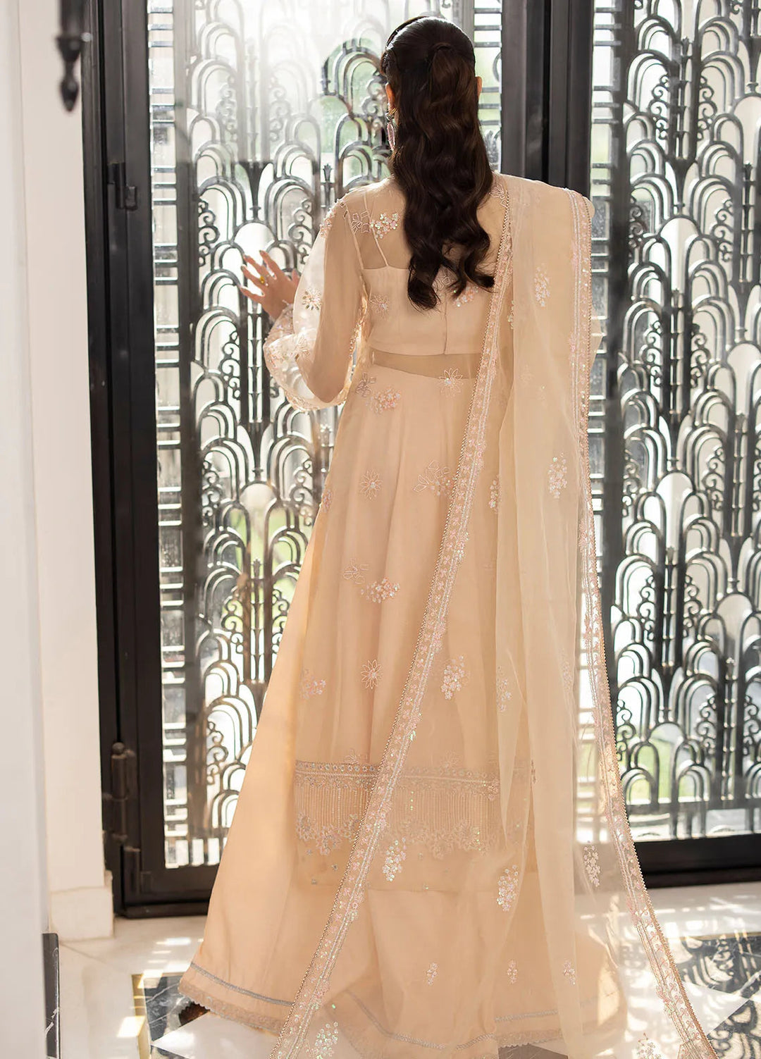 La more By Sardinia Embroidered Organza Suit Unstitched 3 Piece SRD24LM 706 Peach Blossom - Formal Collection