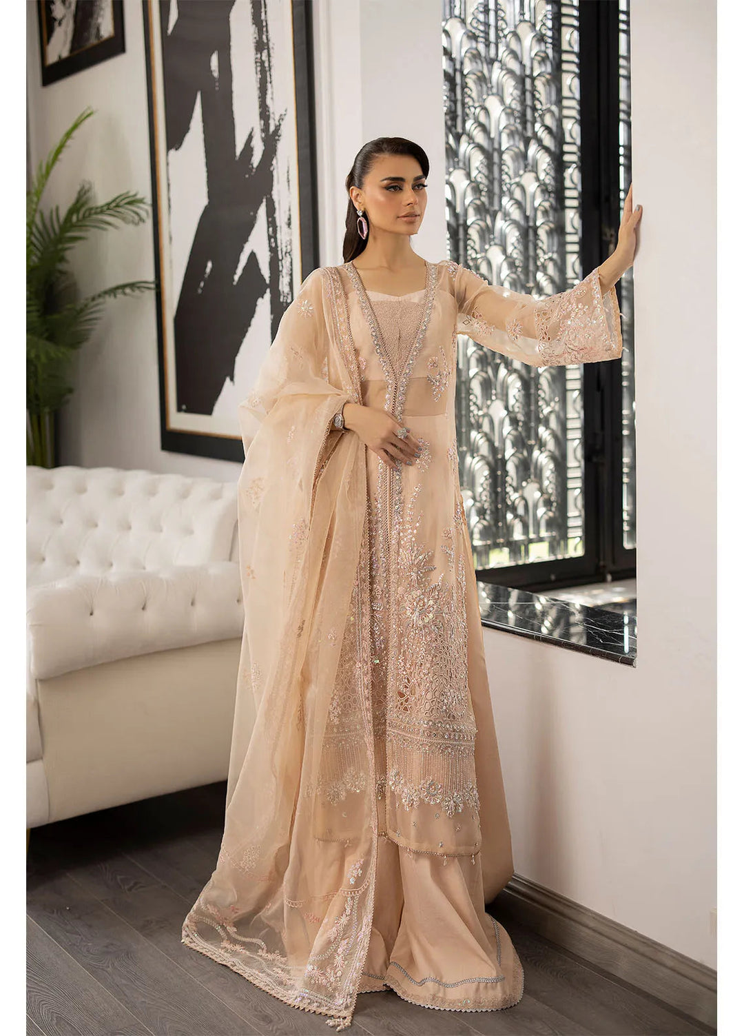 La more By Sardinia Embroidered Organza Suit Unstitched 3 Piece SRD24LM 706 Peach Blossom - Formal Collection