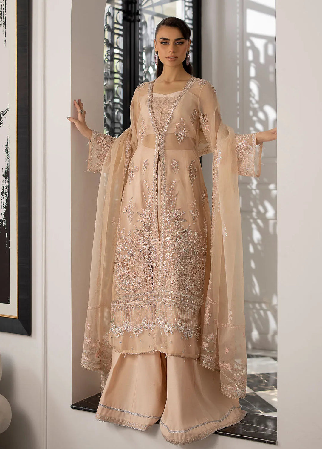 La more By Sardinia Embroidered Organza Suit Unstitched 3 Piece SRD24LM 706 Peach Blossom - Formal Collection