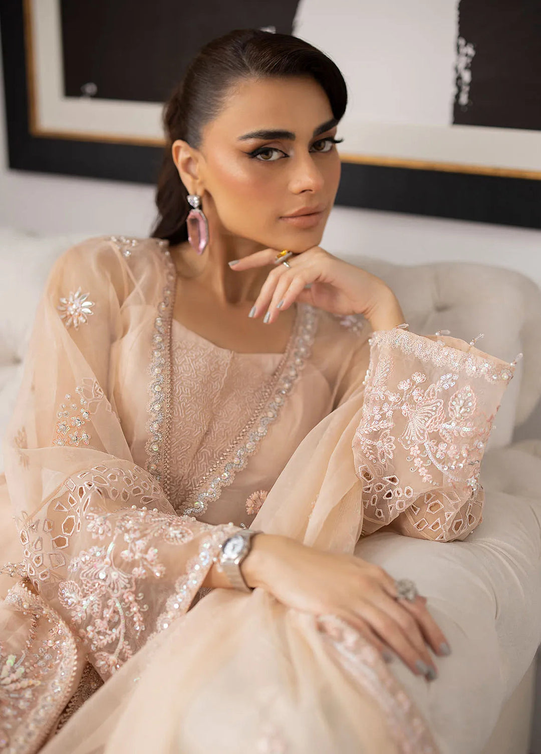 La more By Sardinia Embroidered Organza Suit Unstitched 3 Piece SRD24LM 706 Peach Blossom - Formal Collection