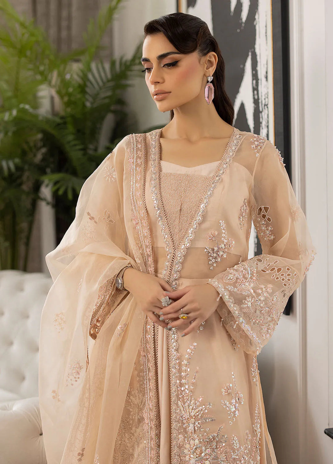 La more By Sardinia Embroidered Organza Suit Unstitched 3 Piece SRD24LM 706 Peach Blossom - Formal Collection