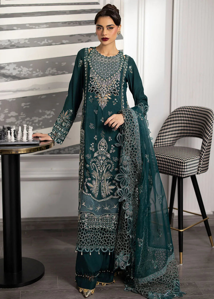 La more By Sardinia Embroidered Raw Silk Suit Unstitched 3 Piece SRD24LM 702 Emerald Night - Formal Collection