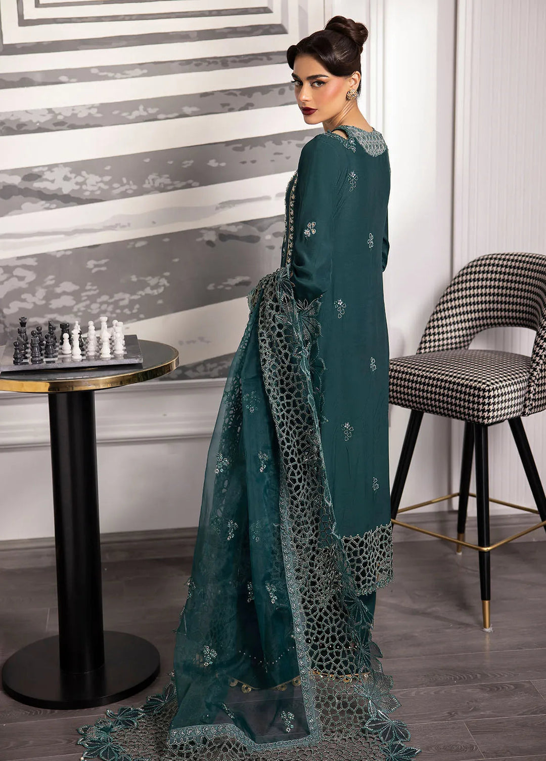 La more By Sardinia Embroidered Raw Silk Suit Unstitched 3 Piece SRD24LM 702 Emerald Night - Formal Collection