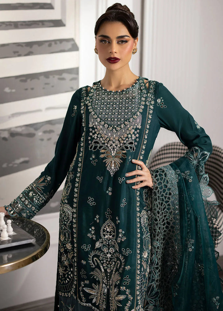 La more By Sardinia Embroidered Raw Silk Suit Unstitched 3 Piece SRD24LM 702 Emerald Night - Formal Collection
