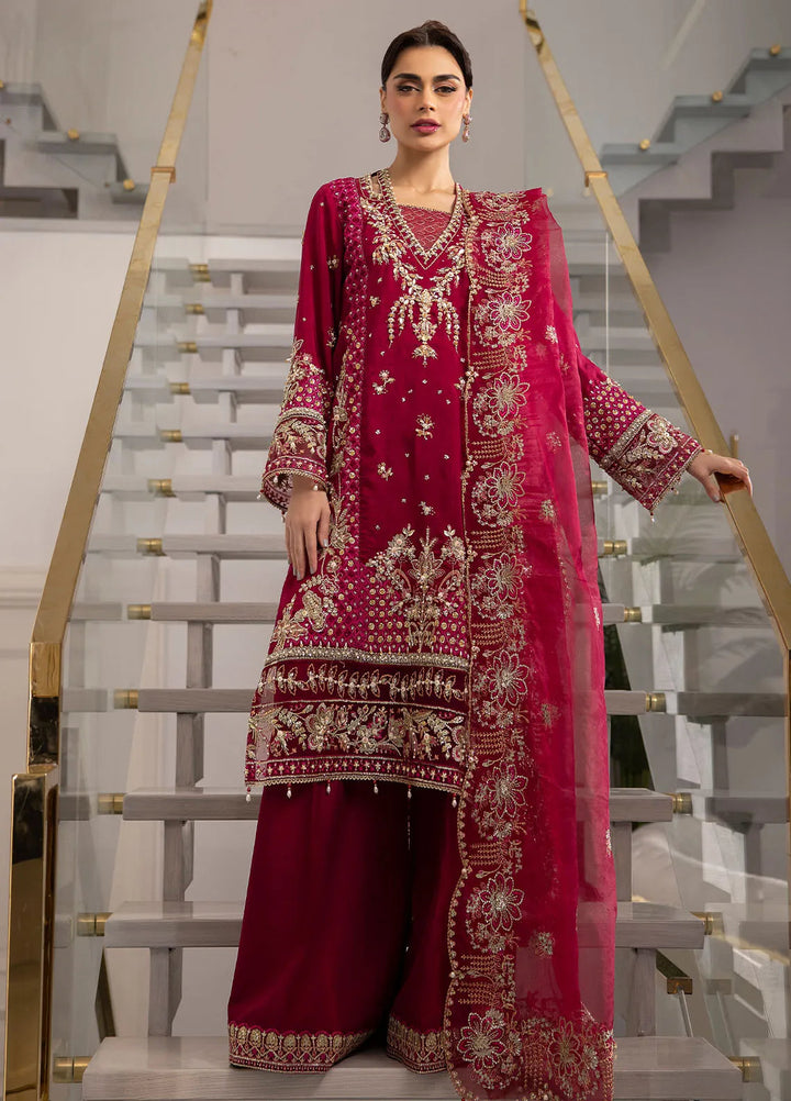 La more By Sardinia Embroidered Raw Silk Suit Unstitched 3 Piece SRD24LM 708 Scarlet Dream - Formal Collection