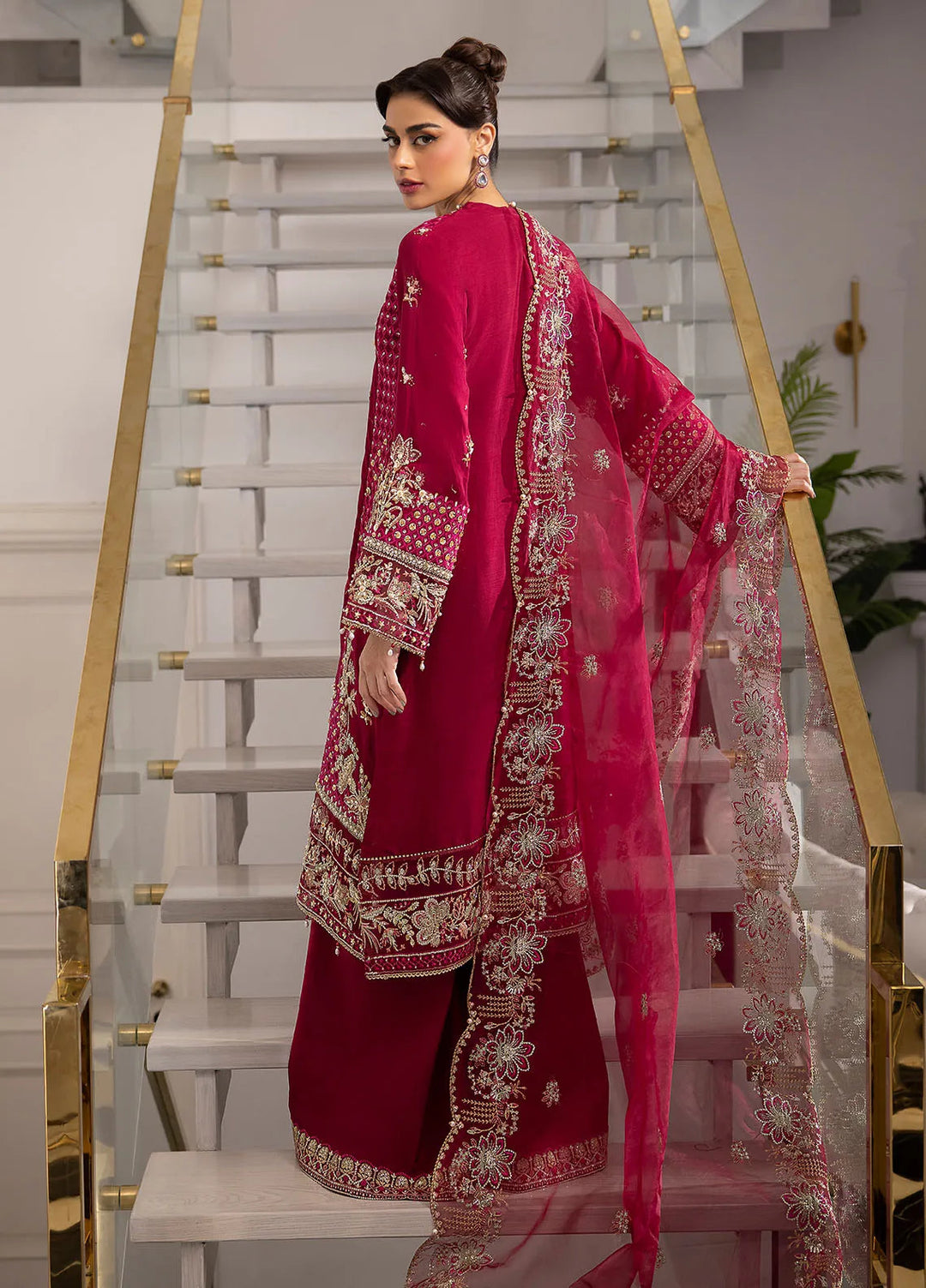 La more By Sardinia Embroidered Raw Silk Suit Unstitched 3 Piece SRD24LM 708 Scarlet Dream - Formal Collection