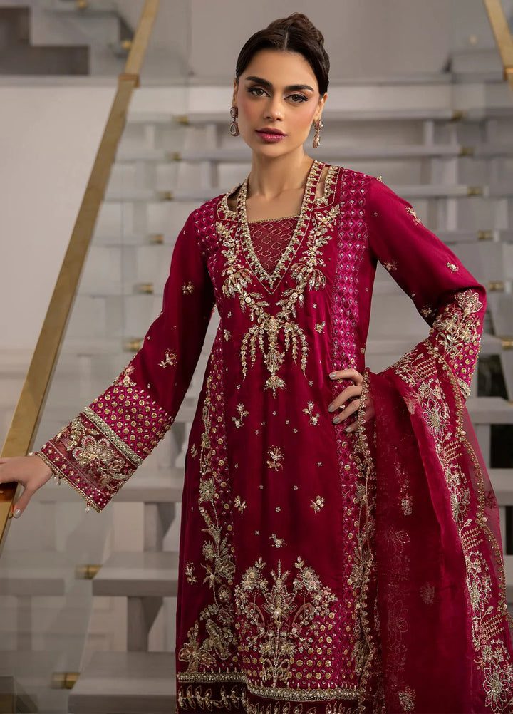 La more By Sardinia Embroidered Raw Silk Suit Unstitched 3 Piece SRD24LM 708 Scarlet Dream - Formal Collection