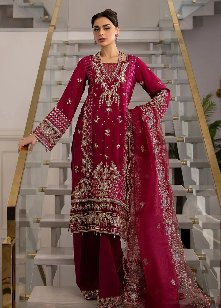 La more By Sardinia Embroidered Raw Silk Suit Unstitched 3 Piece SRD24LM 708 Scarlet Dream - Formal Collection