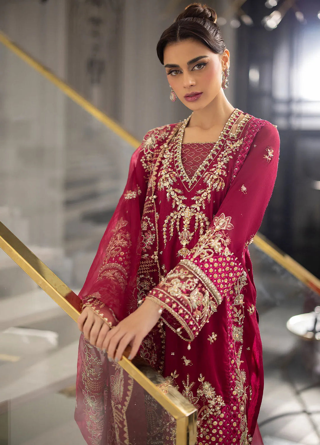 La more By Sardinia Embroidered Raw Silk Suit Unstitched 3 Piece SRD24LM 708 Scarlet Dream - Formal Collection