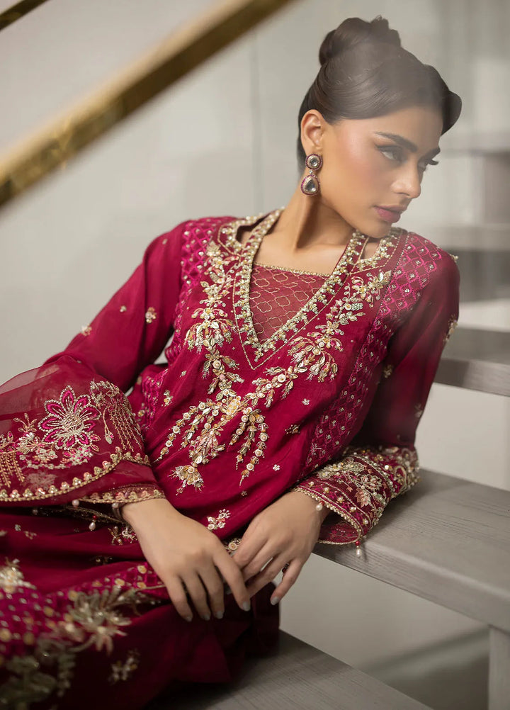 La more By Sardinia Embroidered Raw Silk Suit Unstitched 3 Piece SRD24LM 708 Scarlet Dream - Formal Collection
