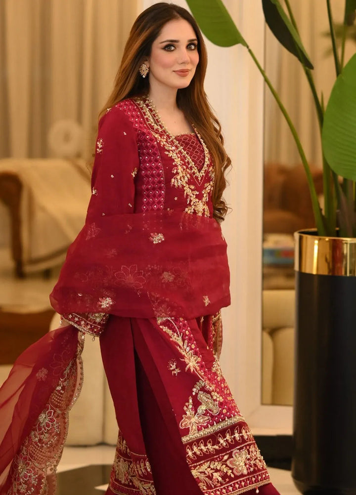 La more By Sardinia Embroidered Raw Silk Suit Unstitched 3 Piece SRD24LM 708 Scarlet Dream - Formal Collection