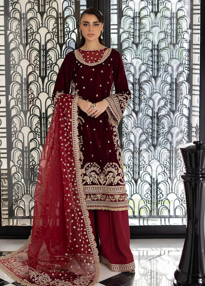 La more By Sardinia Embroidered Velvet Suit Unstitched 3 Piece SRD24LM 703 Maron Muse - Formal Collection