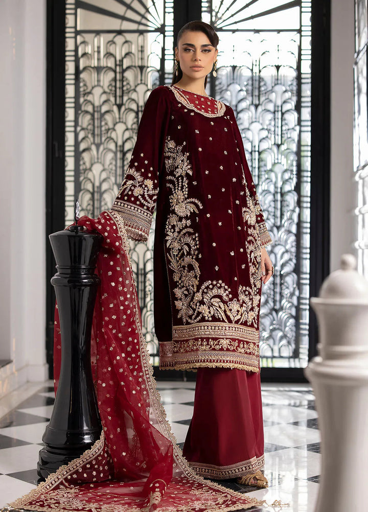 La more By Sardinia Embroidered Velvet Suit Unstitched 3 Piece SRD24LM 703 Maron Muse - Formal Collection