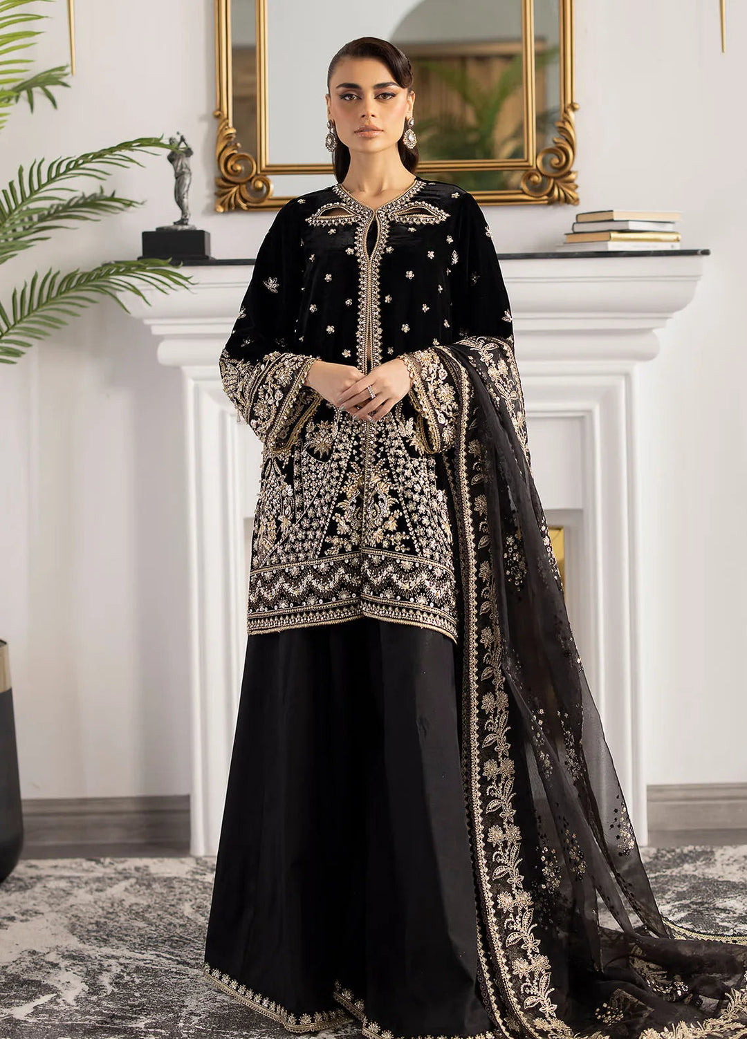 La more By Sardinia Embroidered Velvet Suit Unstitched 3 Piece SRD24LM 704 Midnight Lush - Formal Collection